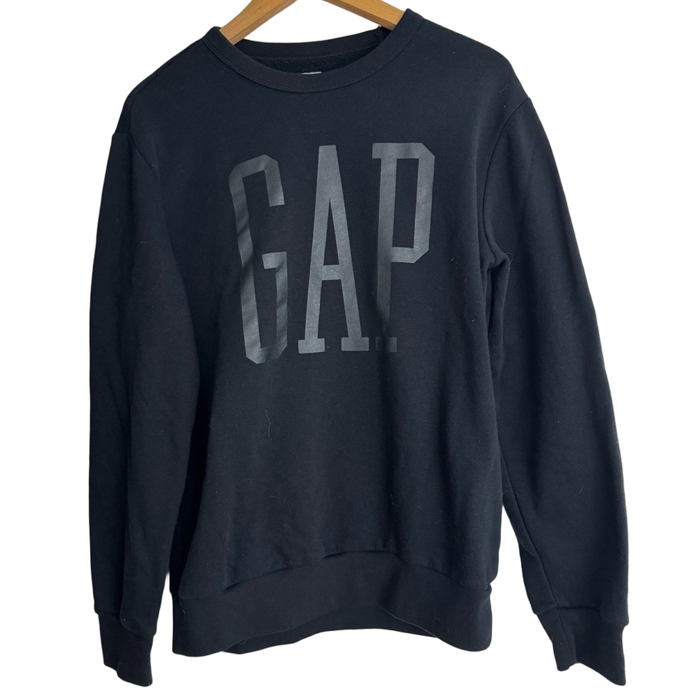 GAP Black Crewneck Sweatshirt Large Logo Traditional Classic Men Medium Pullover